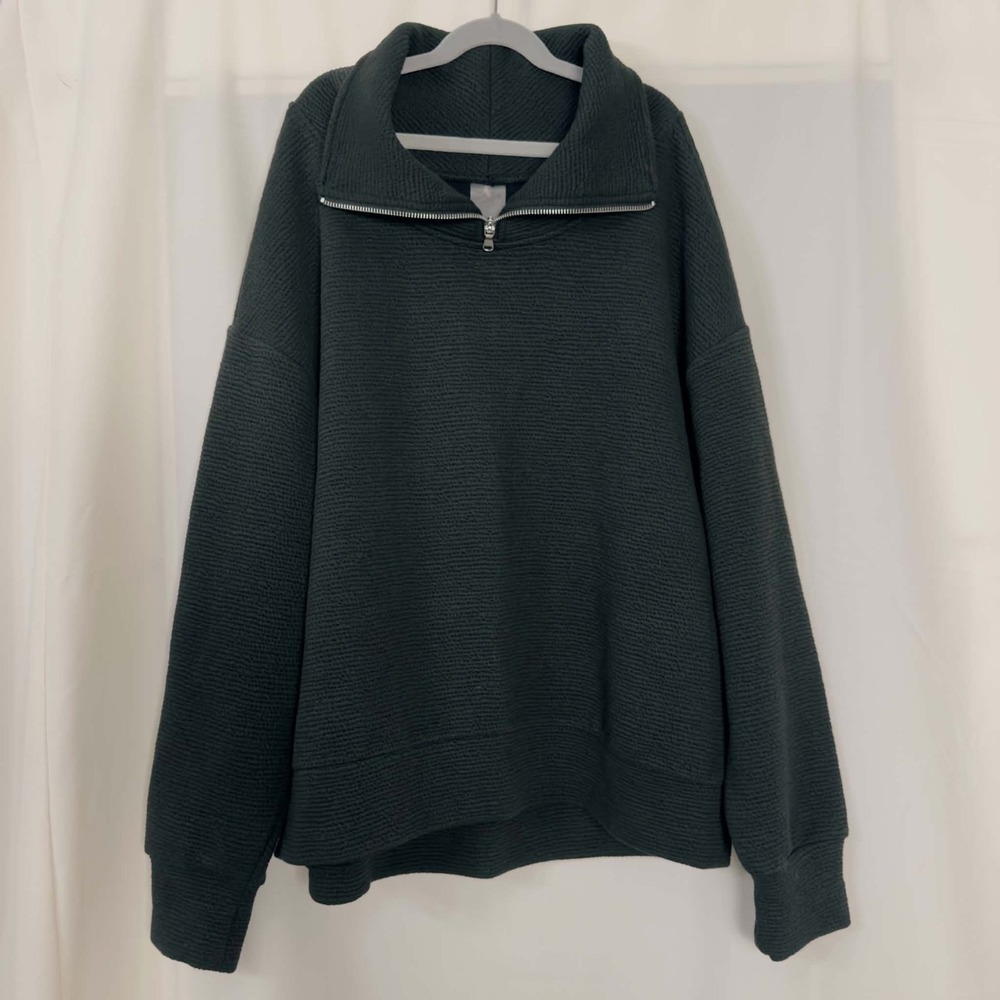 CALIA Sz Medium Black Textured Half Zip Pullover Oversized Cozy Athleisure Women